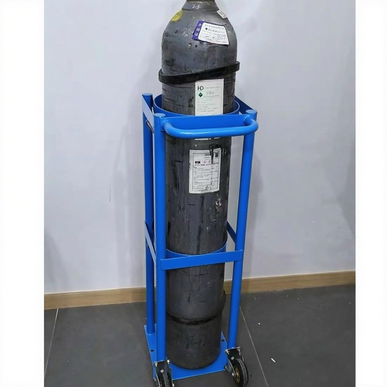 GLJTUO Oxygen Cylinder Rack, Oxygen Cylinder Rack With Handle Wheels For Nitrogen CO2 Argon Multicolor Multiple Sizes,Blue-Regular