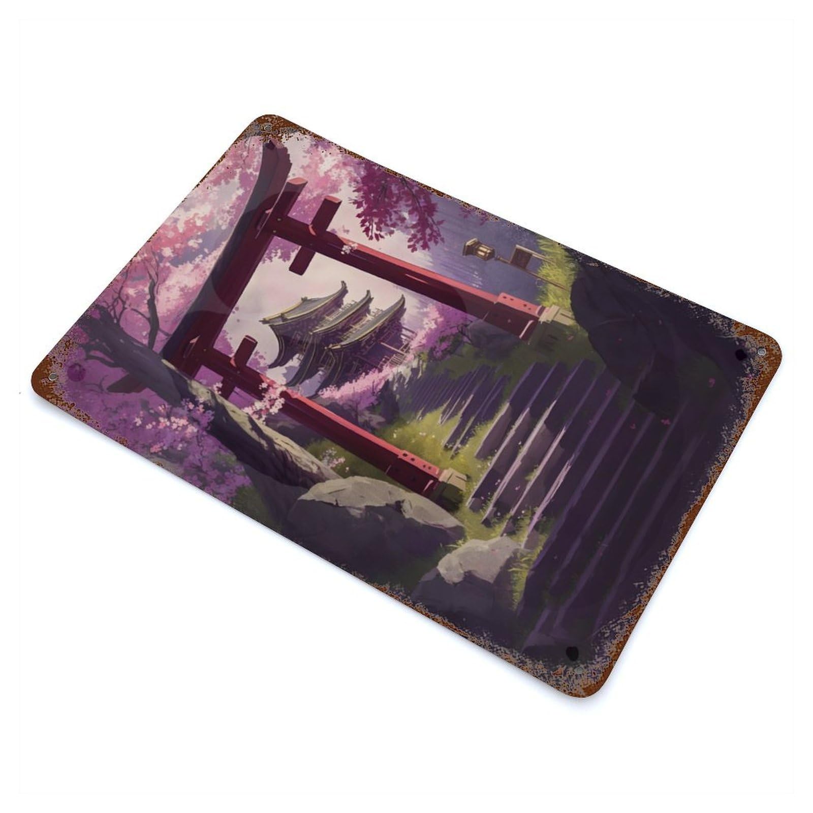 Weathered Tin Sign with The Stairs To The Pagoda Design 11.8"x7.9", for Basement, Hobby Room And Garage Decor, Industrial Home Decor