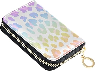 susiyo RFID Credit Card Holder Case Rainbow Leopard Leather Printed Zipper Card Case Wallet for Women Girls