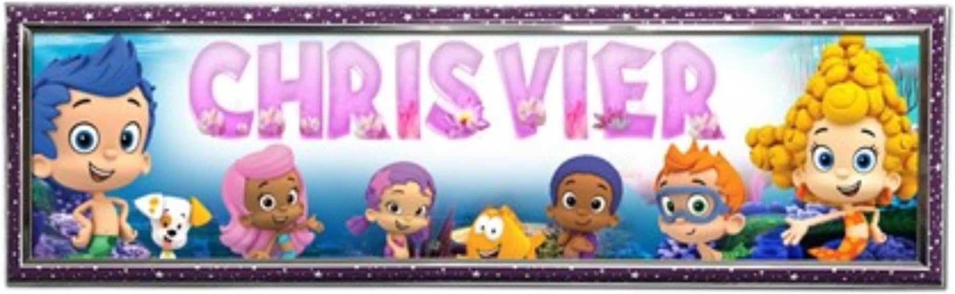 - Bubbles-Guppies - 10"x31" Personalized Name Poster with Hard Frame, Customize Name Sign, Birthday Party Banner