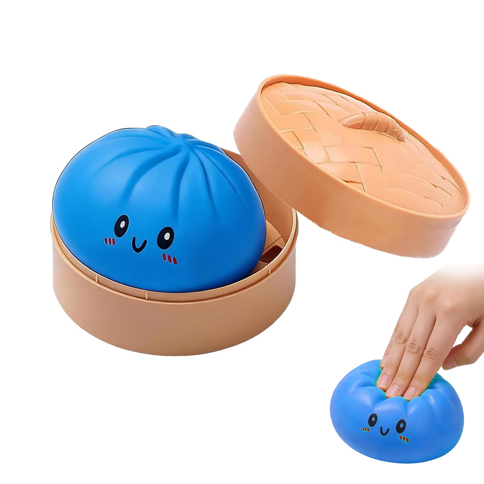 Dumpling Squishies, 2026 Colorful Dumplings Stress Balls Fidget Sensory Toy with Steamer Box, Cute Dumplings Stress Balls for Kids, Adults (Blue)