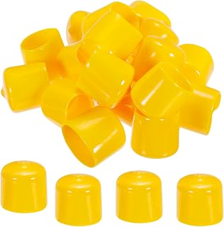 MECCANIXITY 20pcs 1 inch(25mm) Rubber End Caps Cover PVC Vinyl Screw Thread Protector Round Wire Shelf Caps for Screw Bolt Pipe Fence Post, Yellow