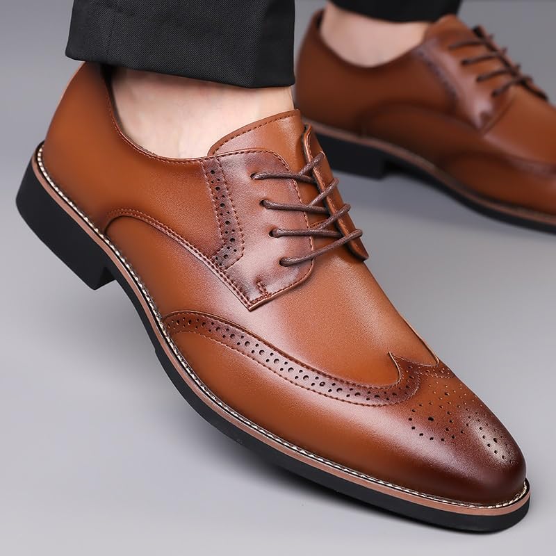 Mens Fashion Oxfords Lace-up Comfort Business Oxford Shoes Rubber Flat Dress Shoes2
