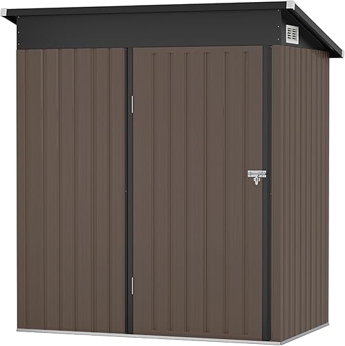 Aoxun Cobertizo de almacenamiento de metal para exteriores, 5 x 3 pies, cobertizo de herramientas de acero con puerta y cerradura, cobertizos de