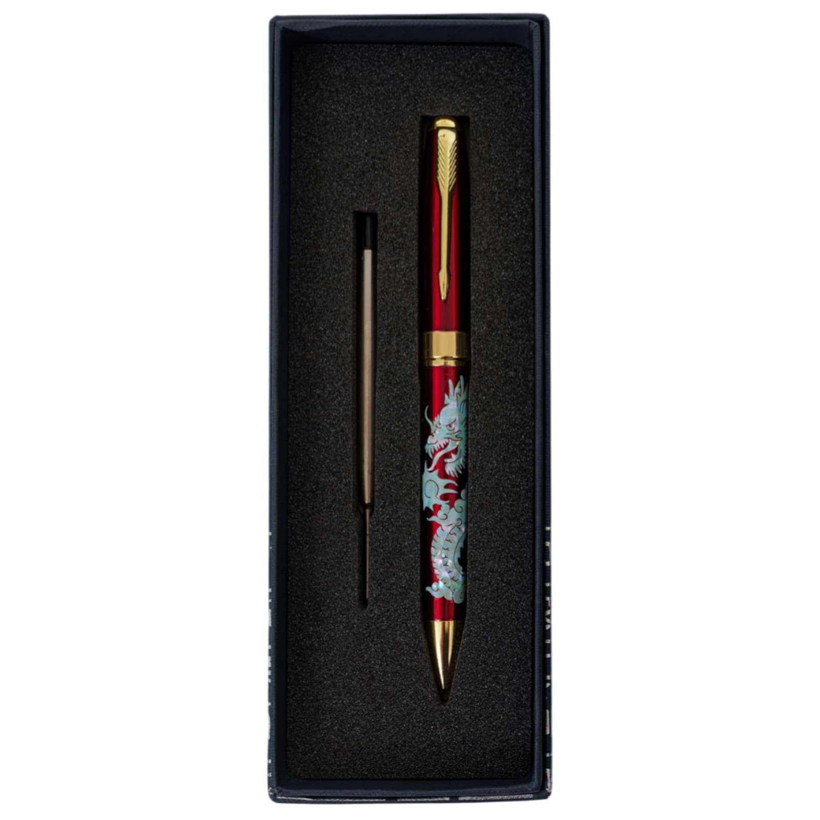 February Mountain Mother of Pearl Ballpoint Pen, Retractable Ballpoint Pens, for Gift, Business, Office, 1.0mm Medium Point Black Ink, Extras Replaceable Metal Refills (Crane-Blue-Black Ink) โ image 1