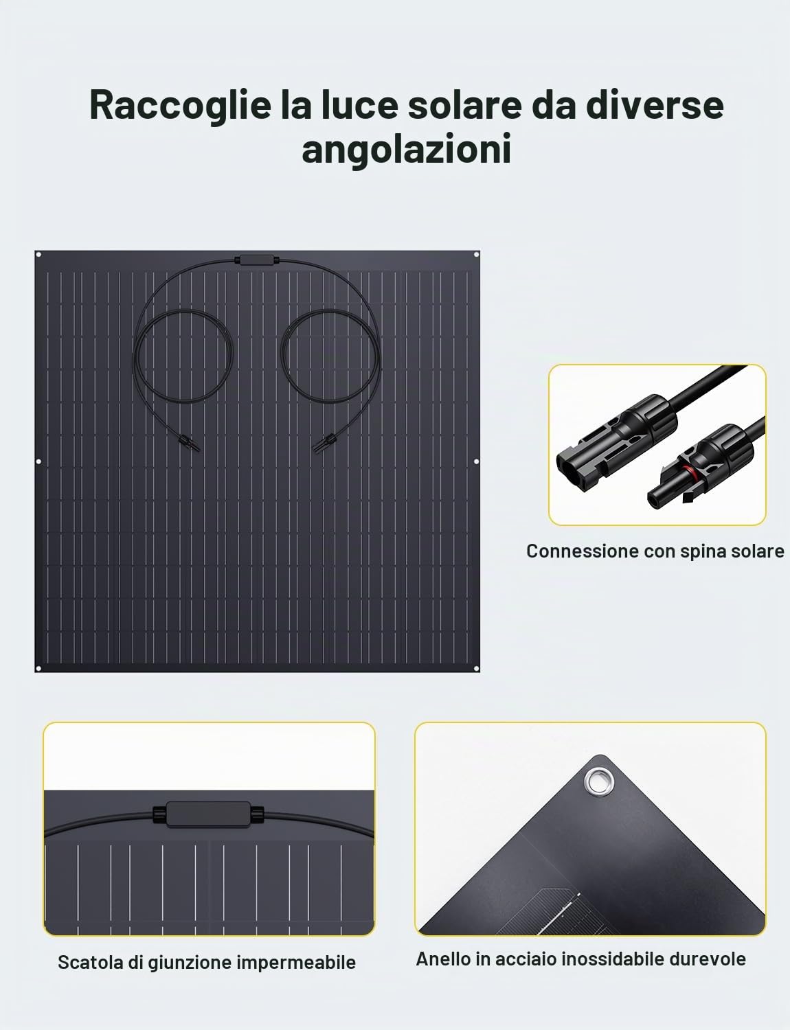 Kit Pannelli Solari per Balcone, 960W, 4 Pannelli Flessibili da 240W, Efficienza 18%, Plug & Play