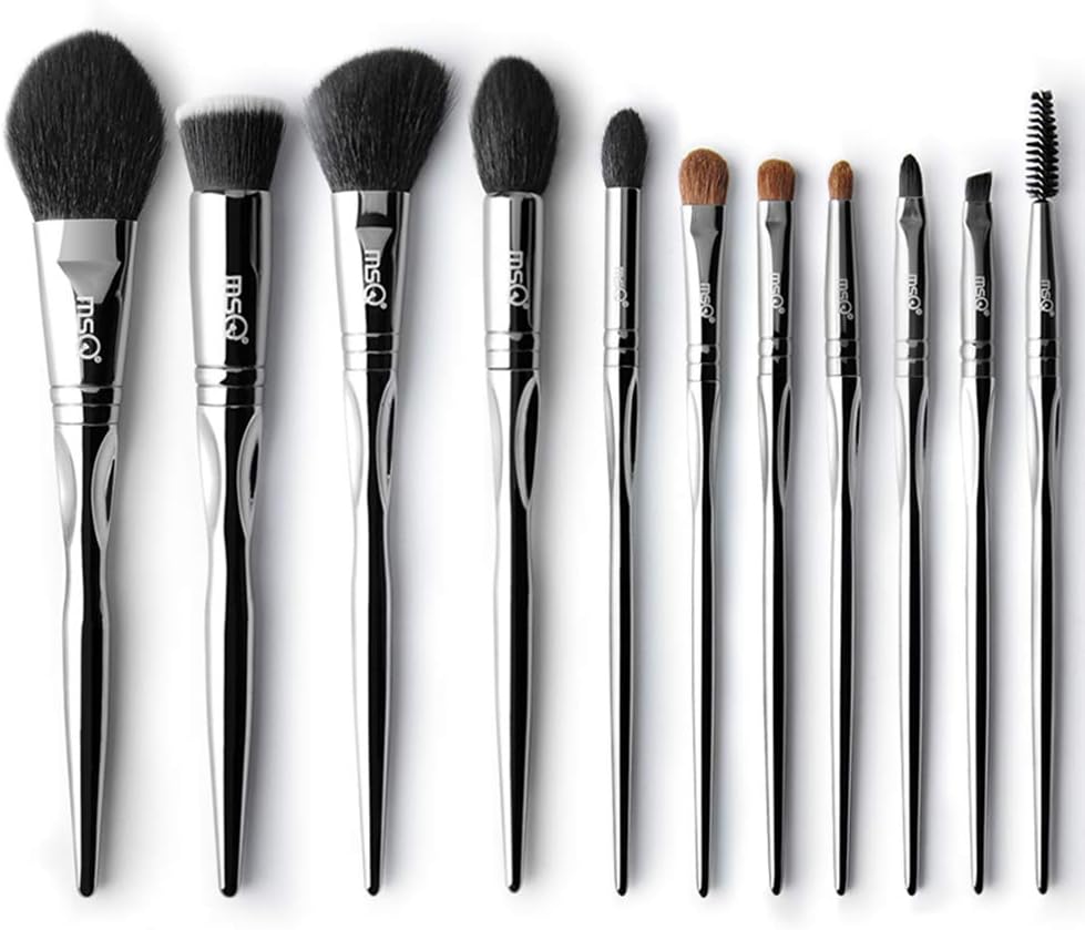 Makeup Brushes Set MSQ 11pcs Silver Picasso Natural & Synthetic Hair Cosmetics Foundation Blending Blush Eyeshadow Face Powder Brushes