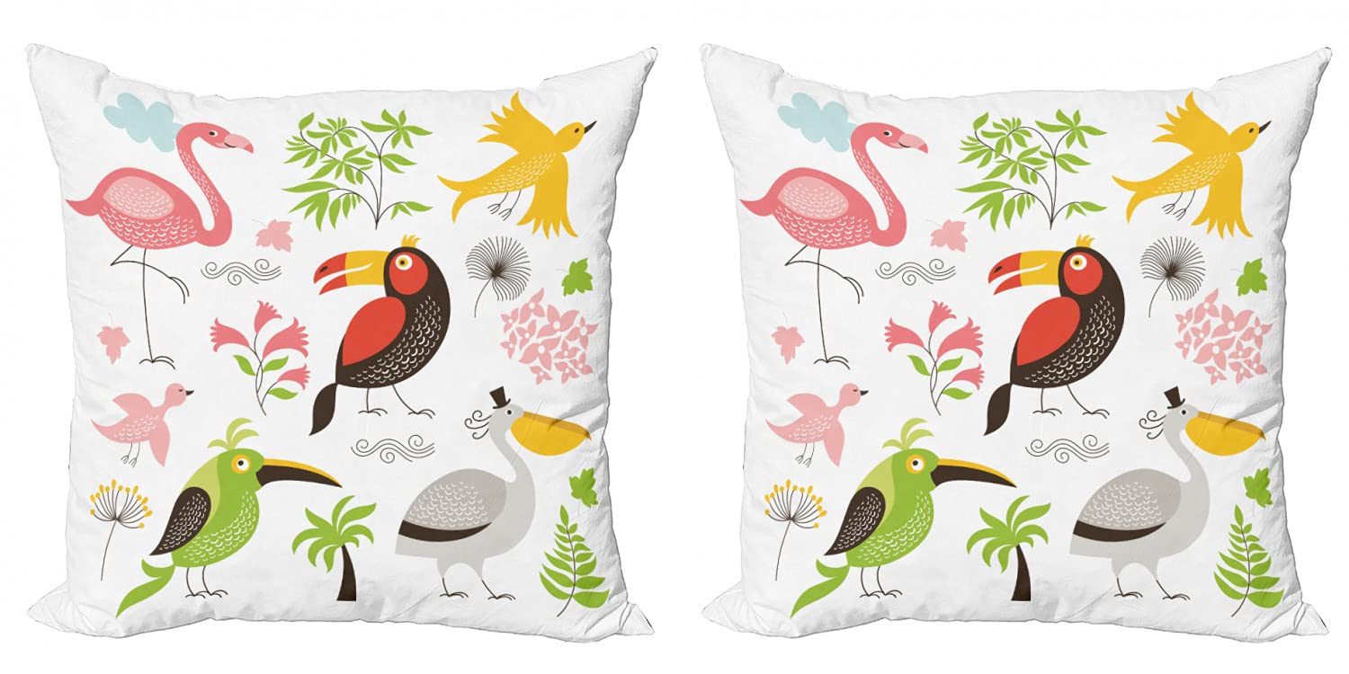 ABAKUHAUS Floreale Federe Cuscini Set di 2, Natura Uccelli