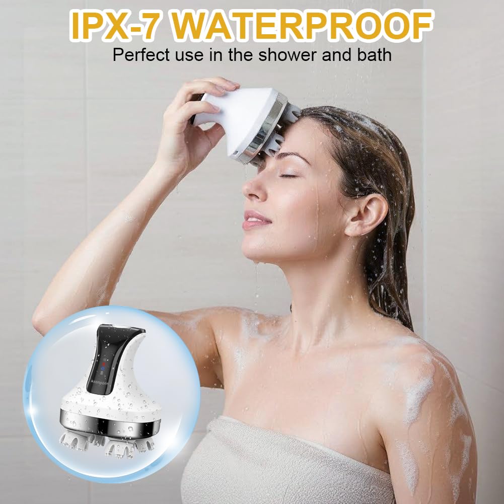 Vicloon Masseur de Tête Portable et étanche IPX7, Massage de La Tête électrique avec 8 Têtes de Massage Amovibles et 4 Modes de Massages, Masseur de Cuir Chevelu pour Chiens et Chats