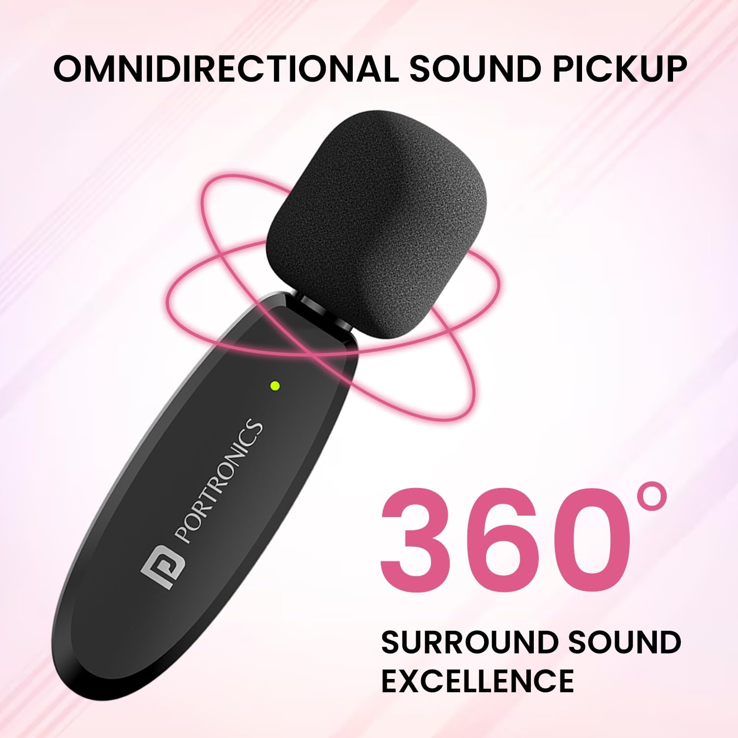 Image illustrating the 360-degree omnidirectional sound pickup capability of the microphone.