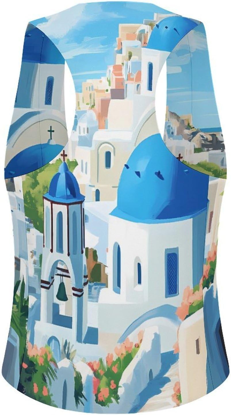 Santorini Greece Women's Tuxedo Waistcoat Suit Vest | 3 Button V-Neck Slim Fit Casual Sleeveless Top