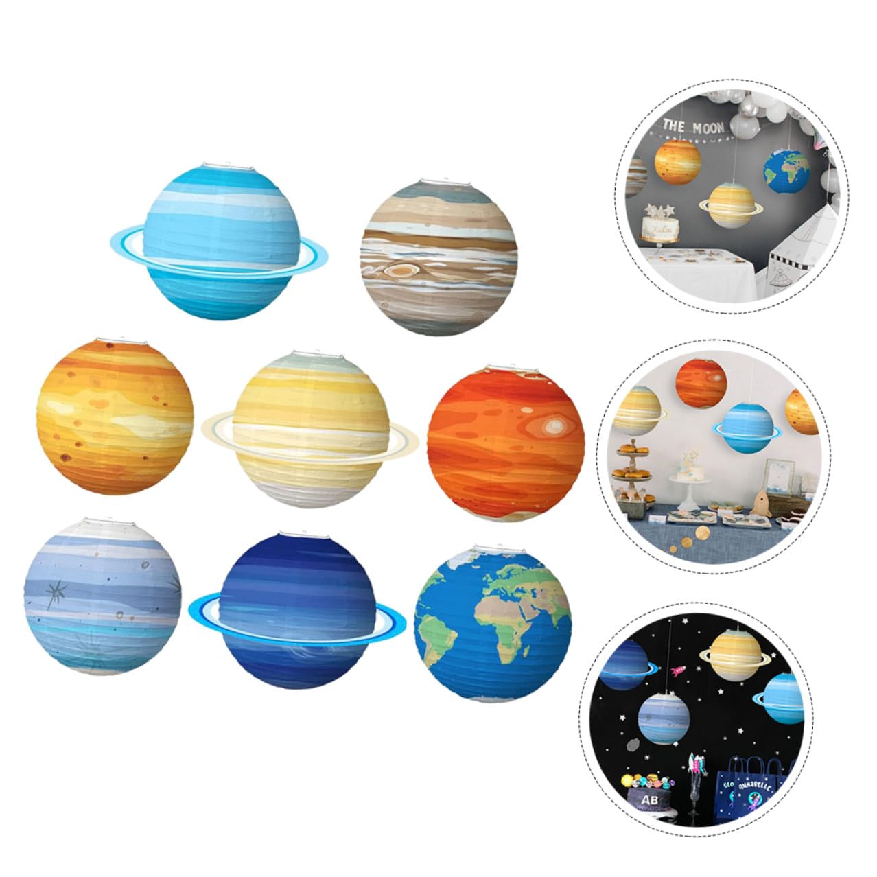 GLEAVI 8 Stück Weltraum Party Deko Hängende Planeten Papierlaternen in Braun Rot Blau Gold Raum Laternen für Kindergeburtstag Klassenzimmer Weltraum Themenparty