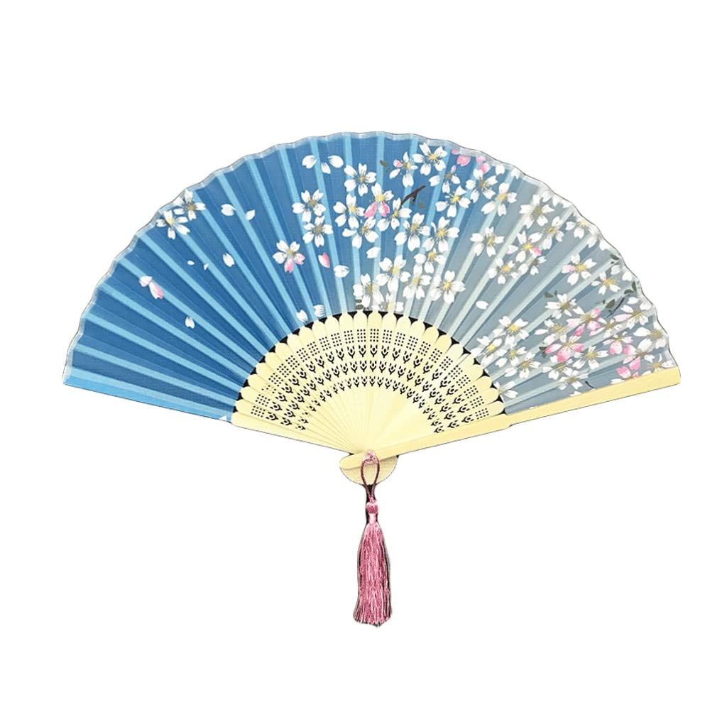 Abanicos plegables para mujer, abanicos de mano plegables para mujer, abanicos de mano plegables florales con manga de tela, abanicos chinos japoneses vintage de seda de bambú para baile, abanico