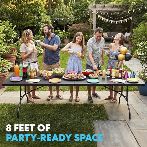 Image of SIMPLI-MAGIC Black Foldable Table (8FT), 2-Pack Indoor /Outdoor Folding Banquet Tables with Carry Handle for Parties, Events, and Catering