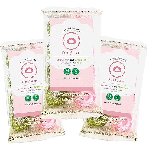 Miniatura 8 de Pastel de arroz dulce japonés Daifuku Mochi 3 capas mochi malvavisco relleno  fresa y té verde 74 onzas741oz