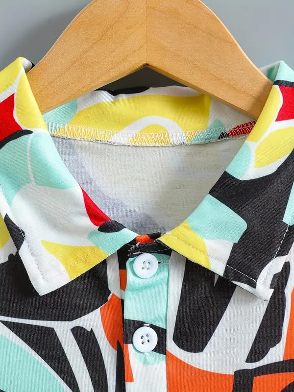 Image of Kids Easter Pattern Multi-Colored Printed Short Sleeve Button-Up Polo Shirt for Boy