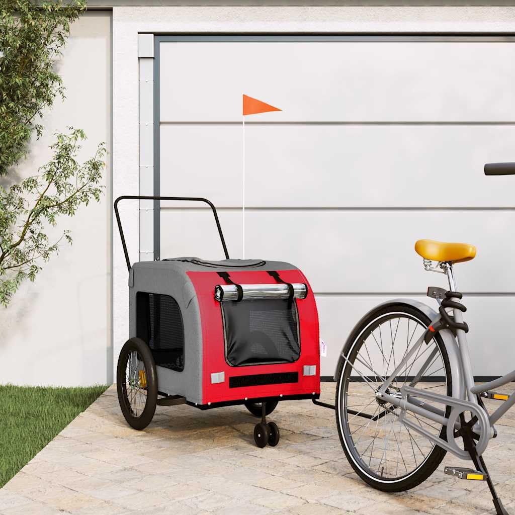 Przyczepa rowerowa dla zwierząt domowych, czerwona i szara, z tkaniny Oxford i żelaza, składana, do spacerówek, spacerówek, wózka transportowego, na wycieczkę, do parku