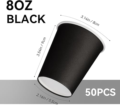 Miniatura 2 de 25 paquetes de vasos de papel desechables de 8 onzas, tazas de café de papel negro, tazas para bebidas calientesfrías, adecuados para oficinas,