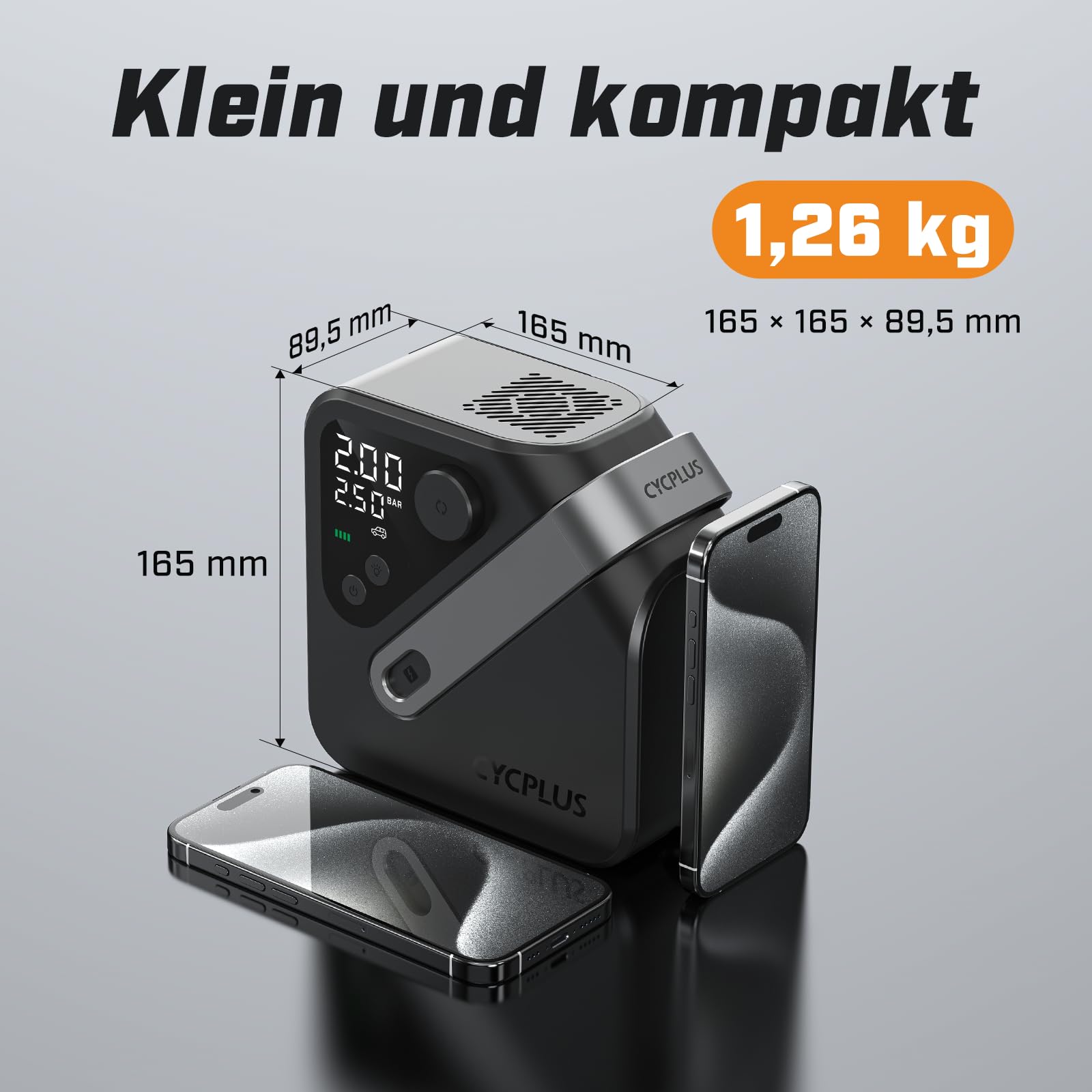CYCPLUS AL7 Elektrische Luftpumpe, Tragbarer Luftkompressor für Fahrrad, Autos, Lkw, Pick-ups & SUV, 4× schneller Reifenfüller mit Hochleistungsmotor, kompakt & leistungsstark für Nutzfahrzeuge