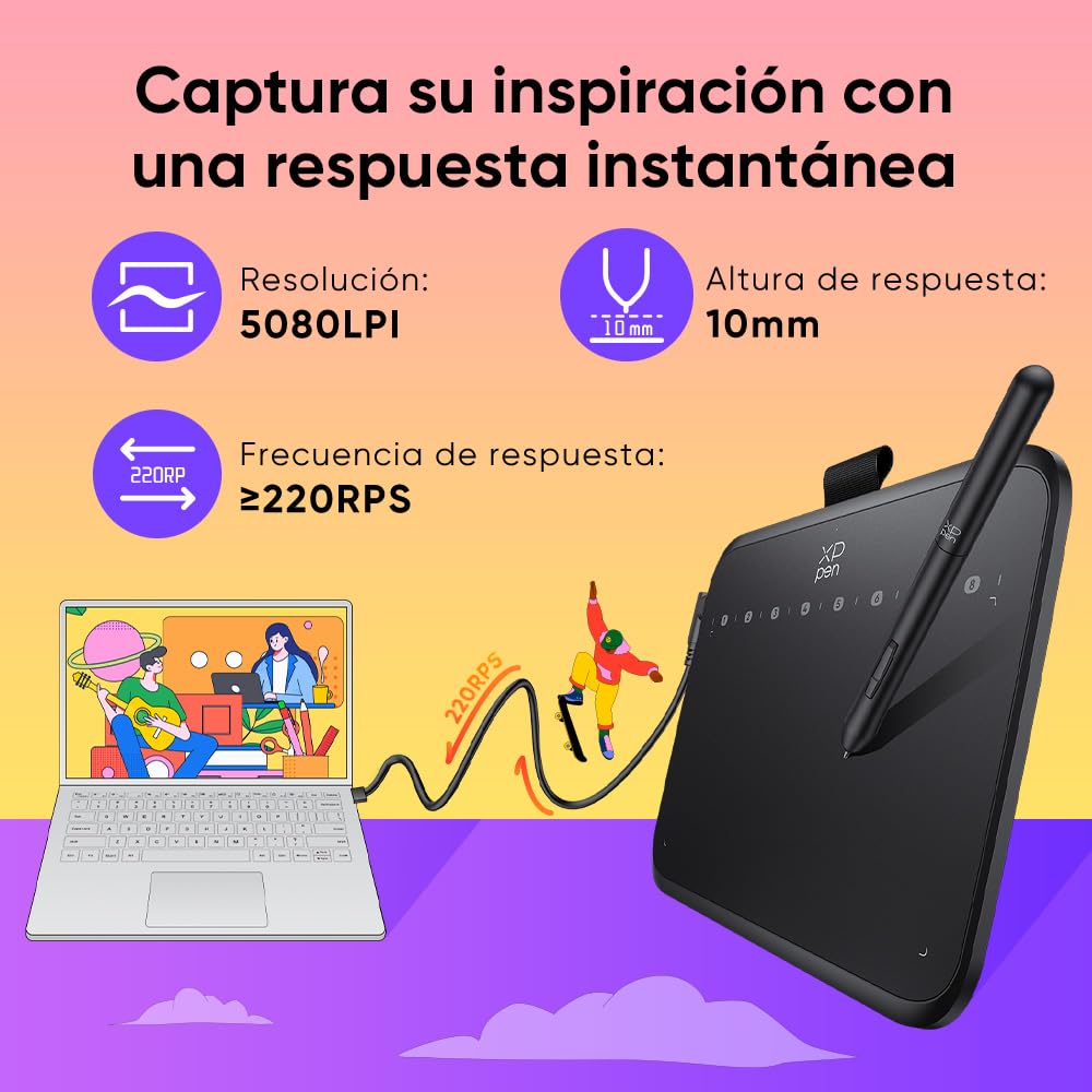 XPPen Deco 640 Tableta Gráfica Dibujo Digital con Lápiz 16384 Niveles de Presión 8 Teclas Personalizadas Virtuales, Tableta de Dibujo para OSU Compatible con Windows, macOS, Android, Chrome OS, Linux