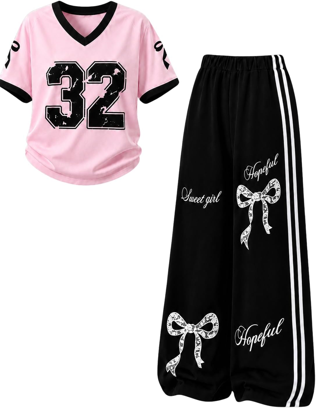 Tween Girls Clothes Short Sleeve Bow Top + Plaid Wide Leg Pants, Girls Spring and Fall Outfits, Size 7-14 Years