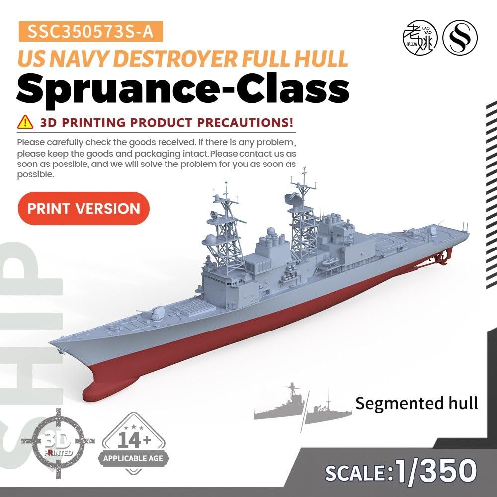 Niepomalowany niszczyciel wojskowy 1/350 US Navy klasy Spruance w pełnej skorupie