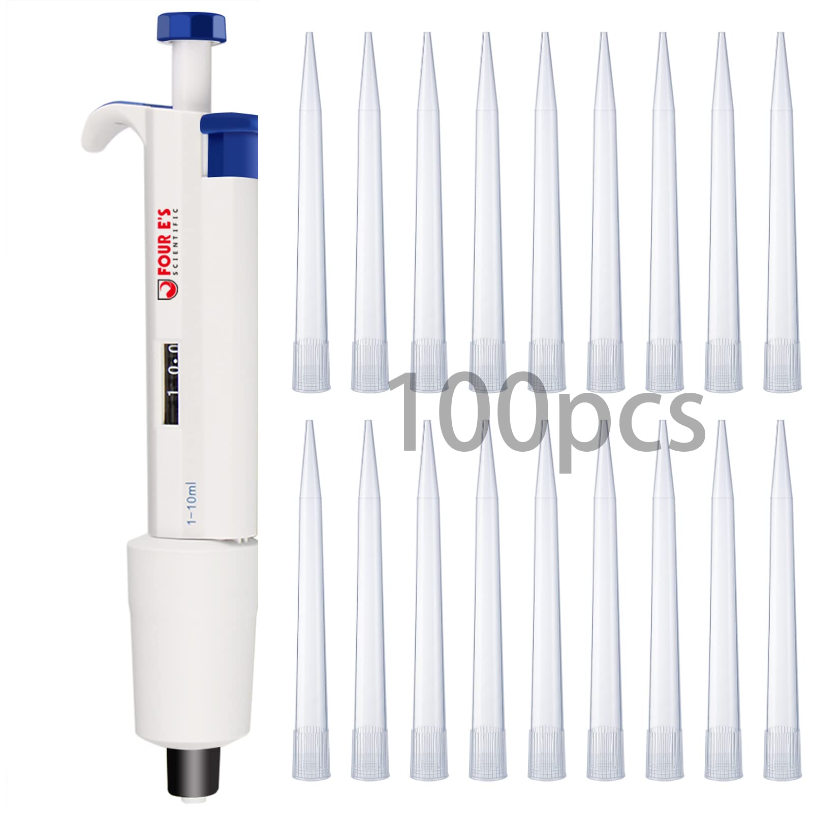 Buy FOUR E'S SCIENTIFIC 110ml SingleChannel Pipettor with 100pcs 10ml Pipette Tips, Adjustable