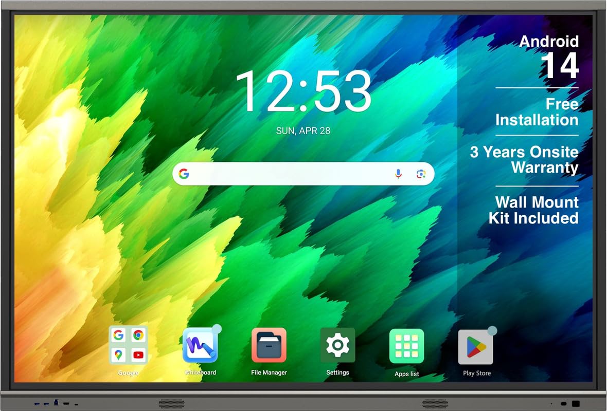 VUTEC 65 Inches Android 14 Smart Interactive Flat Panel Digital Board - All in 1, 8 GB RAM 256 GB ROM, Multitouch Screen Display for Teaching, School, College, Institute, Classroom and Office Use