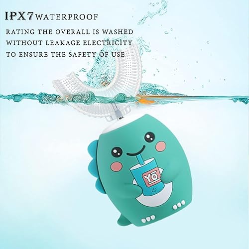 Miniatura 7 de Cepillo de dientes eléctrico en forma de U para niños, cepillo de dientes sónico para bebé, dinosaurio de dibujos animados, limpieza de 360 grados,