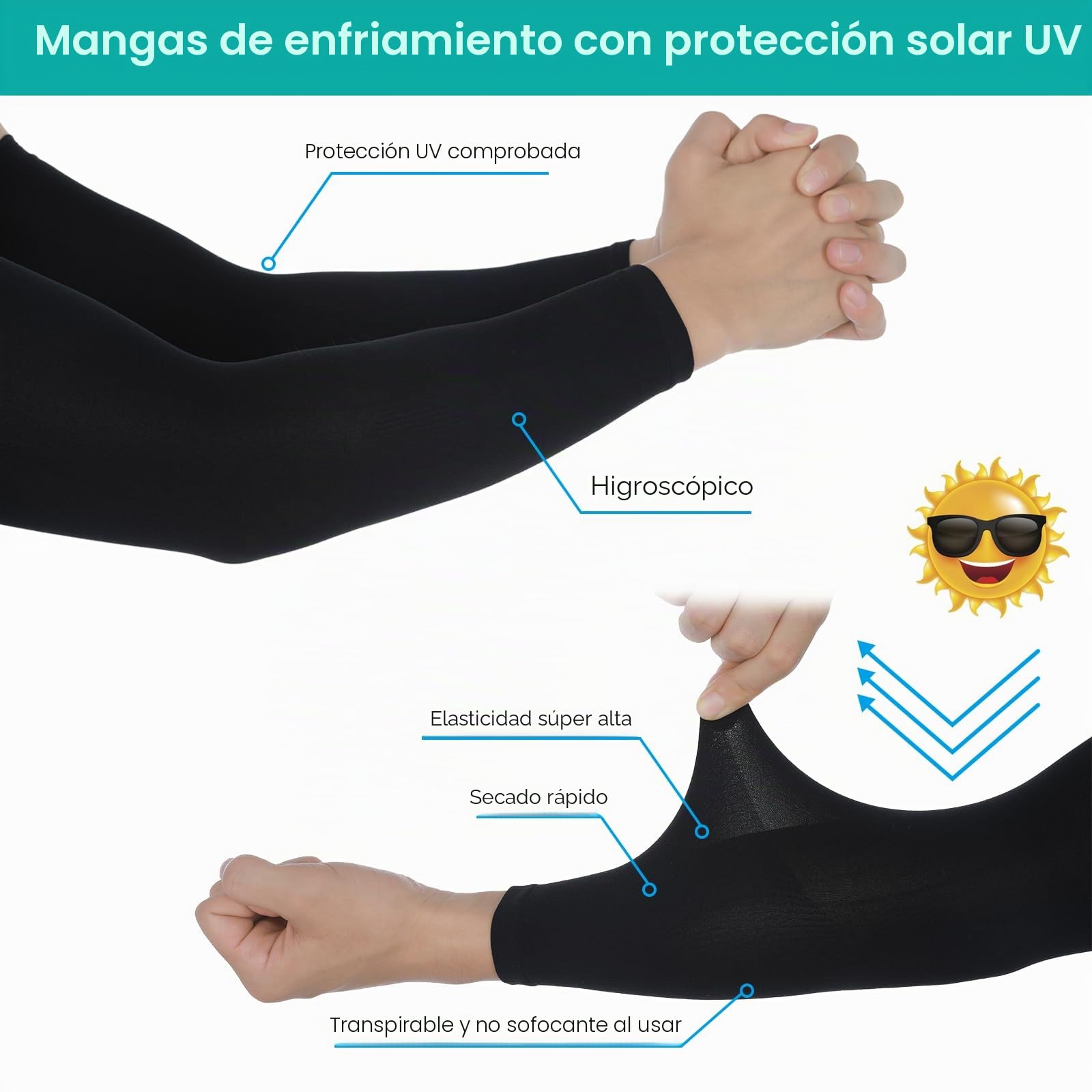 Telooco 2 Pares Mangas Niños Mangas de Protección Solar Protectores de Brazos Negro Blanco Seda de Hielo Comprimida Anti-UV Anticortes para Niños y Niñas