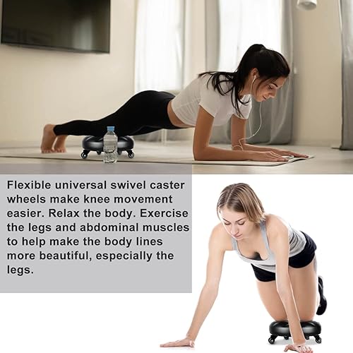 Miniatura 5 de IMMER LIEBEN Taburete rodante bajo al suelo con 5 ruedas giratorias universales para oficina en casa o fitness, deporte o garaje, tienda de piel