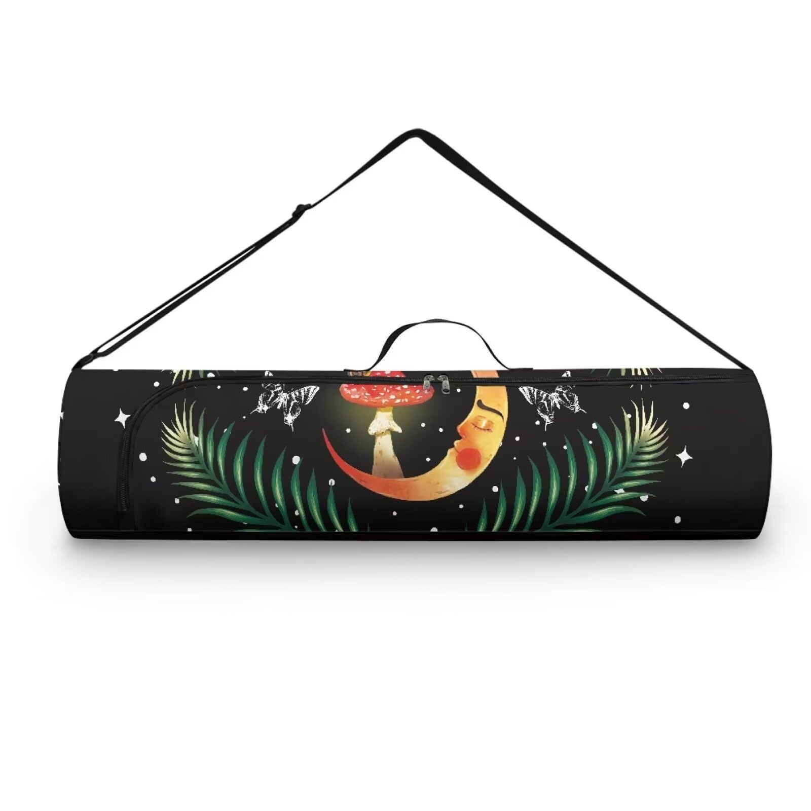 Pzuqiu Mushroom Moon Yoga Mat Bag for Women & Men Travel Yoga Gym Bag for Thick Exercise Yoga Mat Full-Zip Yoga Mat Carrier Bag for Class Workout Park with Adjustable Strap