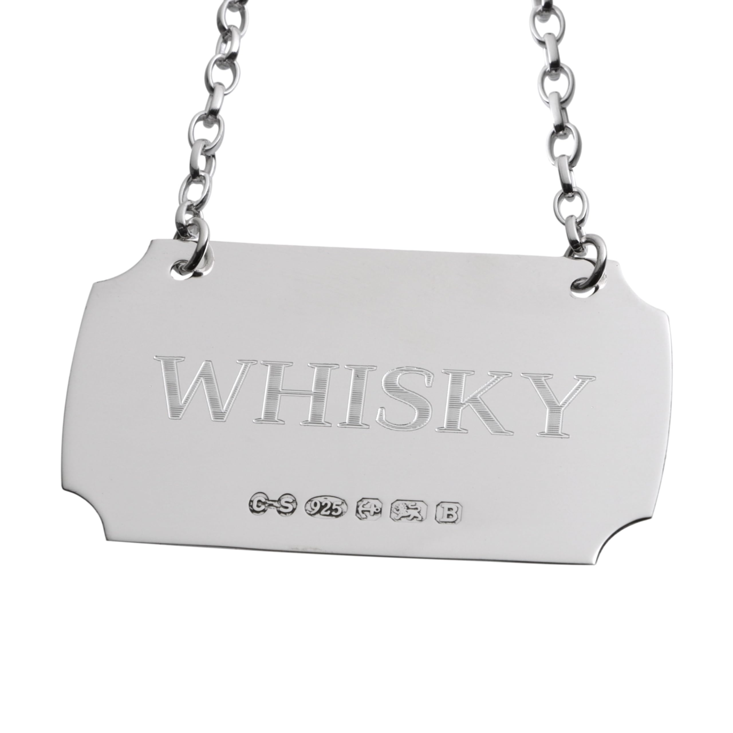 Étiquettes à décanter en argent sterling (whisky) – Étiquettes festonnées pour décanteurs à spiritueux entièrement poinçonnés en argent sterling 925
