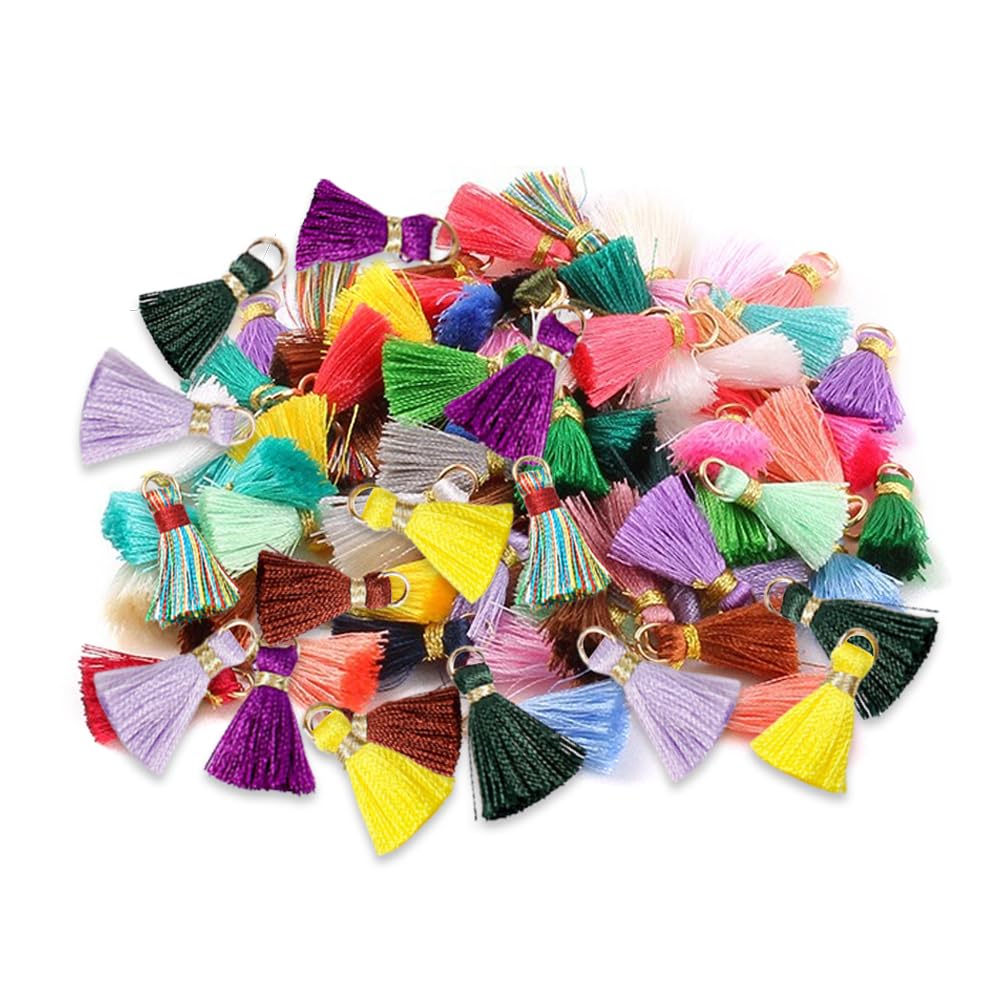 Rec 50 Stuks Mini-Kwasthangers Van Katoen - Handgemaakte Decoratieve Kwastjes, 2 Cm, Kleurrijk Voor Sieraden, Doe-Het-Zelf, Oorbellen, Knutselwerk En Sleutelhangers