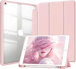 Capa para iPad 9.7 polegadas 2018 2017 6ª e 5ª Geração e iPad Air 2 2014 e iPad Pro 9,7 Capinha Protetora Fina case Traseira Transparente com Suporte para Lápis - Rosa