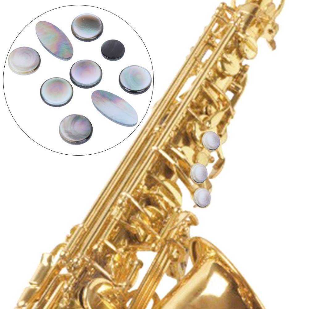 Tbest Bottoniera per Sassofono, 9 Pezzi, Set di Bottoni per Chiave Sax in Bianco e Nero, Accessori per Strumenti Musicali, Accessori per Decorazioni per Bottoni per Sassofono
