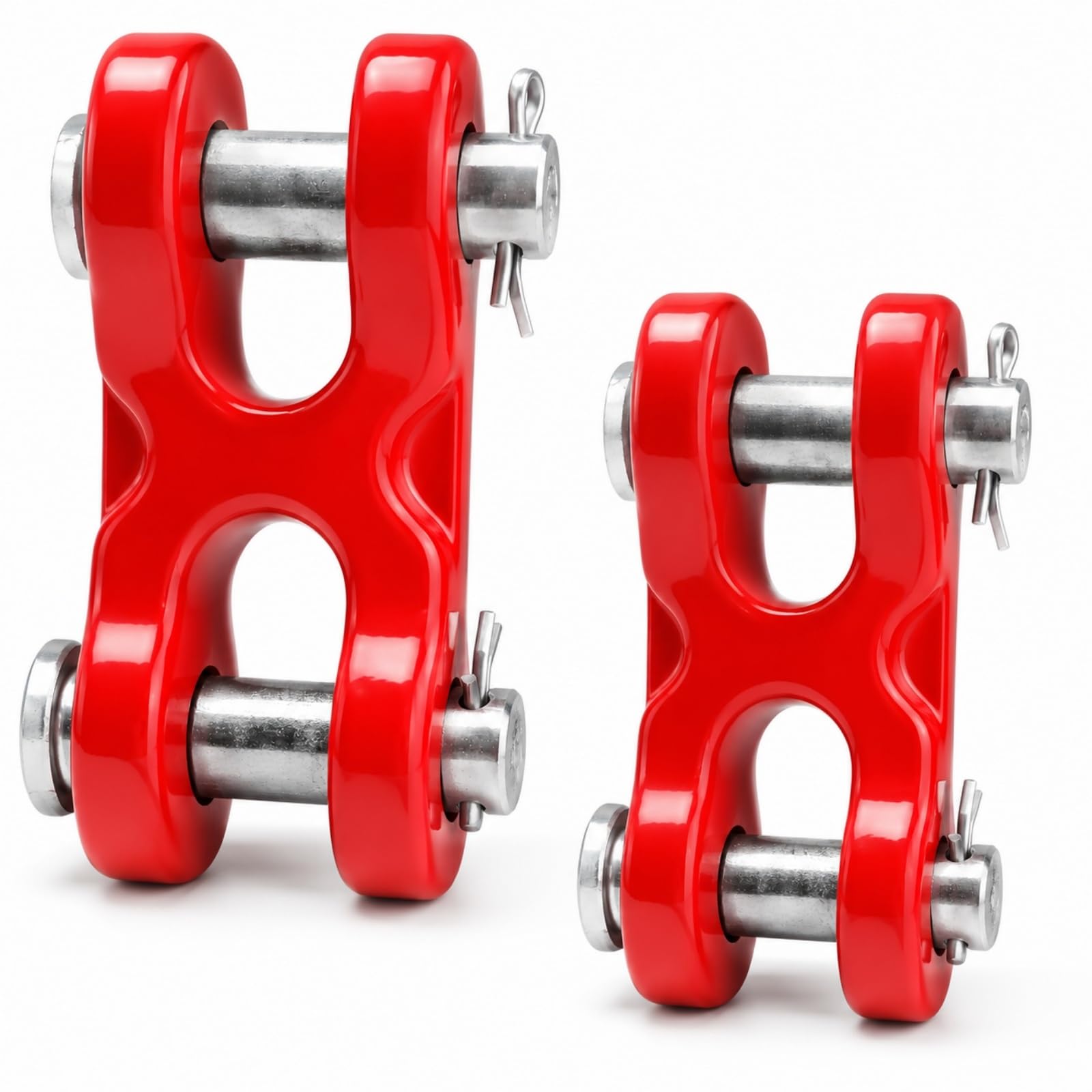 2 unidades G70 Twin Clevis Link 1/4-5/8 pulgadas conector de cadena de acero de aleación, enlace de aparejo resistente for remolque, remolque, seguridad de carga(Red,5/8 Inch)