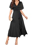 Womens Semi Formal Wedding Guest Dresses V Neck Flared Sleeve Evening Gowns Split Ruffle Party Modest Dress 2025