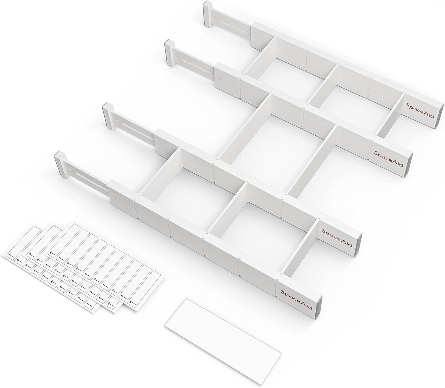 SpaceAid Bamboo Drawer Dividers with Inserts and Labels, Kitchen Adjustable Drawer Organizers, Expandable Organization for Home, Office, Dressers, 4 Dividers with 9 Inserts (17"-22" White) 2.35''H, 17''-22''L, 4 Dividers WHITE