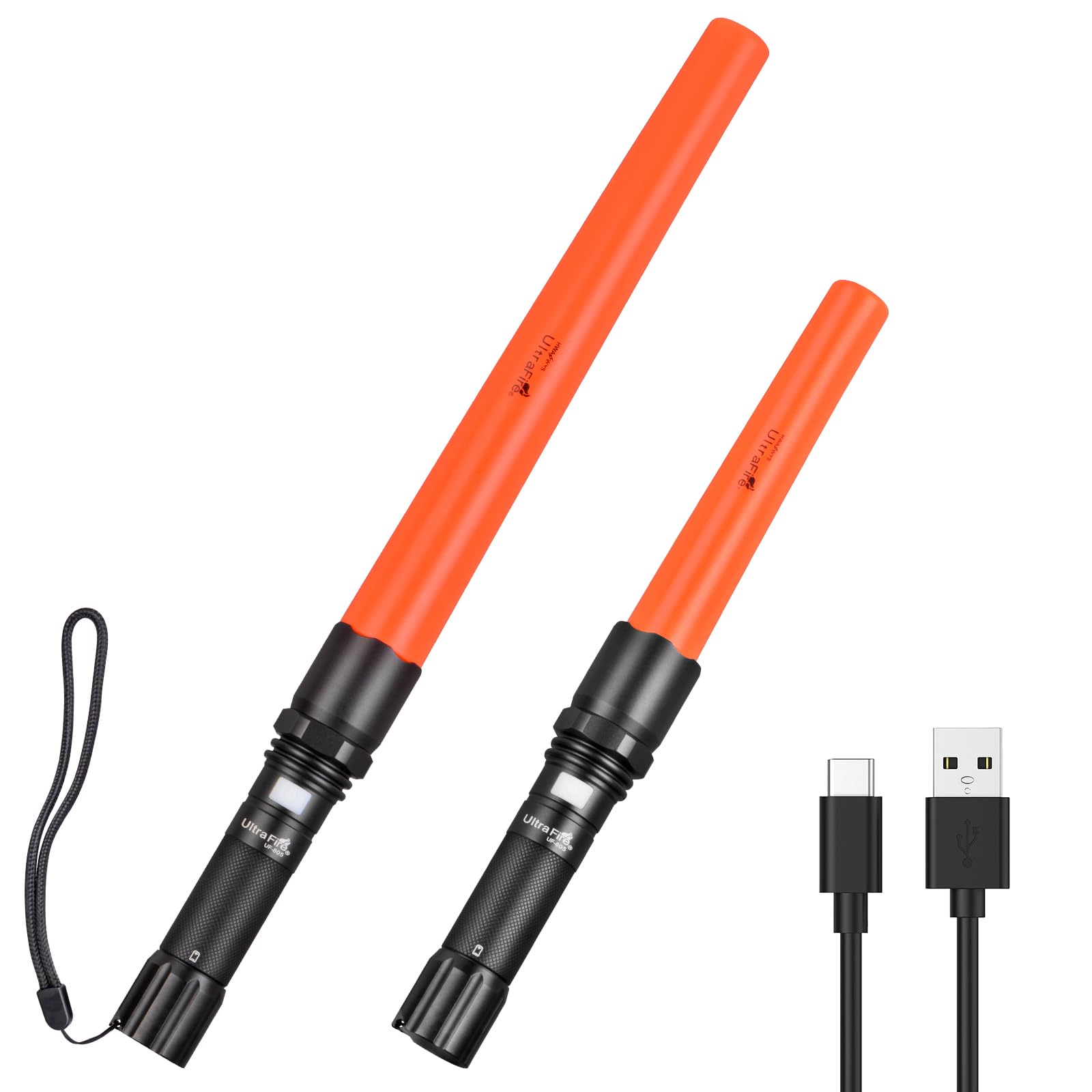 Ultrafire Linterna LED Recargable Tipo Varita de Tráfico, Luz de Seguridad de Señalización de 619 Lúmenes, 3 Modos para Control de Tránsito, Señalización de Aeronaves, Seguridad Policial