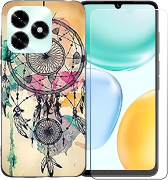 Case for Honor X5c 6.74" with Tempered Glass Screen Protector, Soft Silicone Shell Bumper Shockproof TPU Protective Cover,LLM10