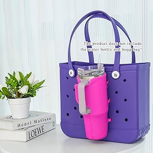 Bogg Bag Cup Holder for Stanley Cup Holder 40 oz Water Bottle Holder Adjustable Drink Organizer Accessories Compatible with All Bogg Bag and Simple Modern Beach Tote (Rose Red)
