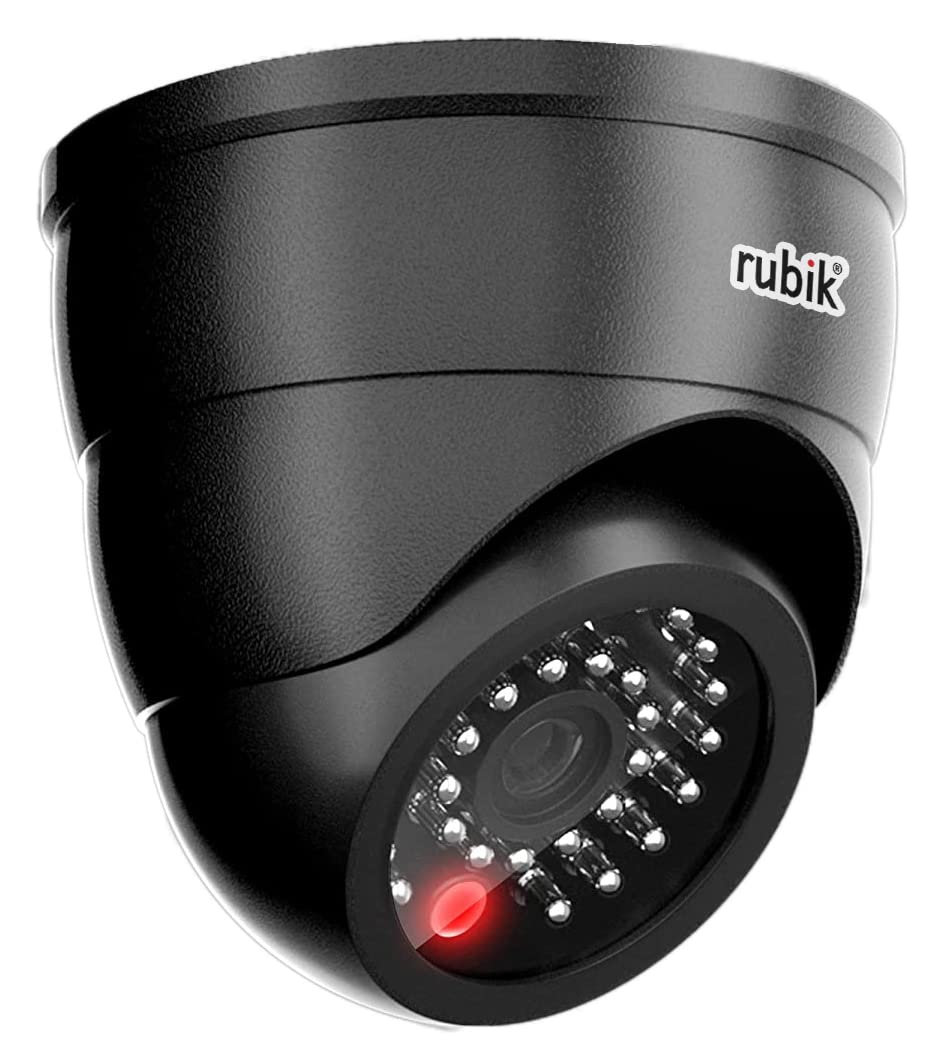 Rubik Dummy CCTV Camera with Flashing LED Light, Adjustable Fake Surveillance Camera Security Indoor Dome Camera with LED Light (1, black)