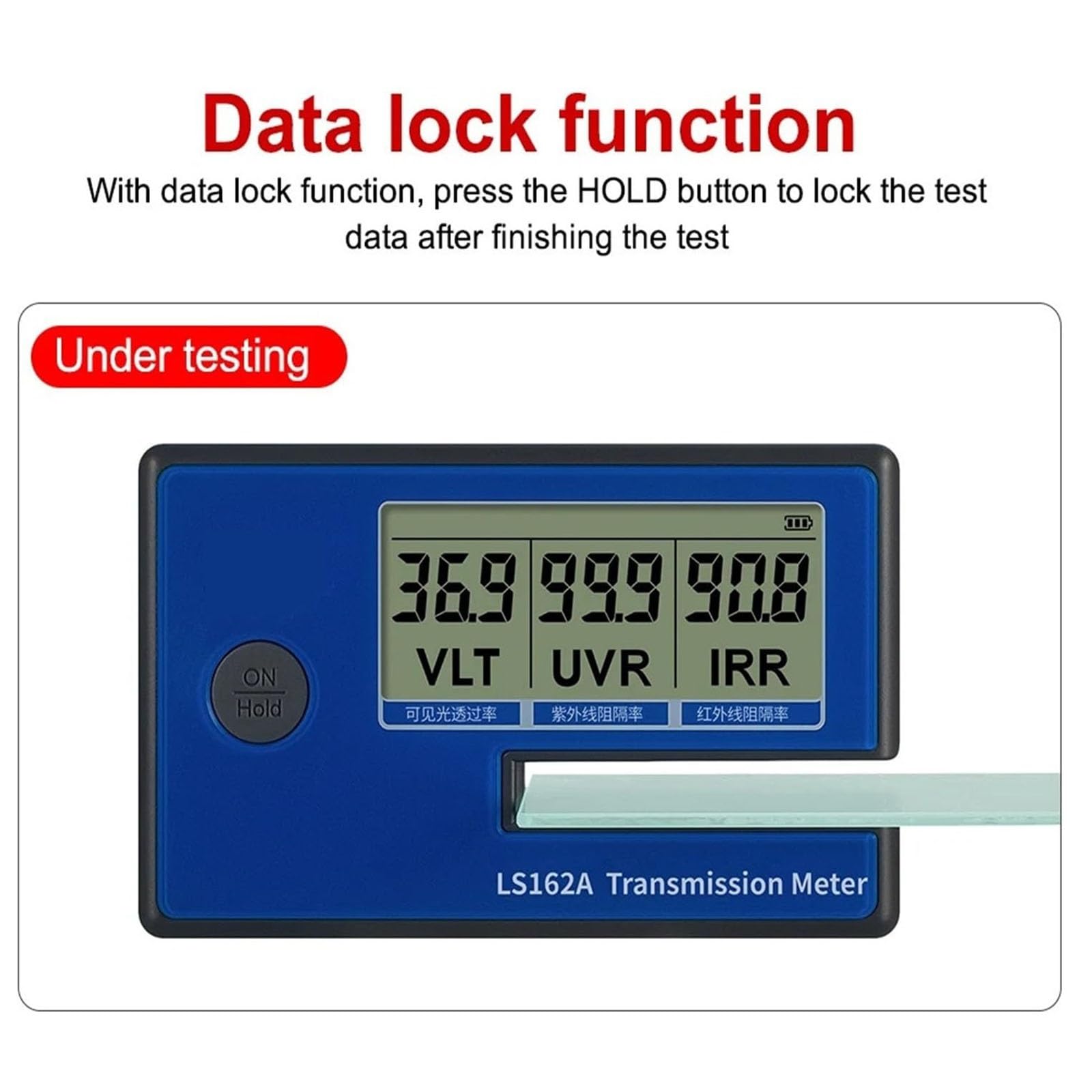 Medidor de Tinte de Ventana de automóvil portátil LS162/LS162A | VLT 380 nm–760 nm, UV 365 nm, IR 940/1400 nm, resolución 0,1 %, capacidad de calibración en tiempo real(LS162)