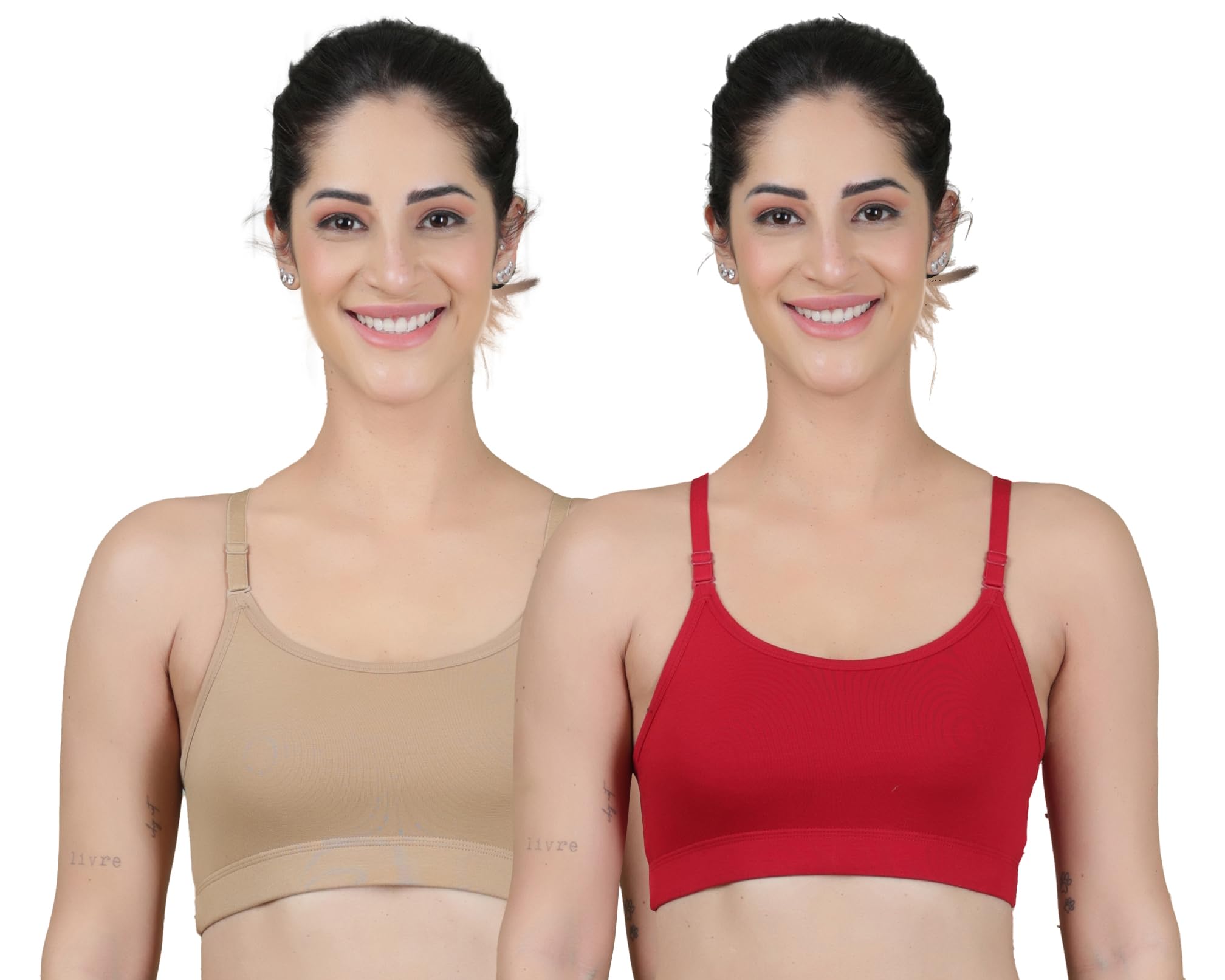 Women's Super Cotton Blend Sports Bra||Non Padded|| Wirefree Everyday use||Low Impact-Full Coverage Bra|| 2 Piece Combo Sports Bra