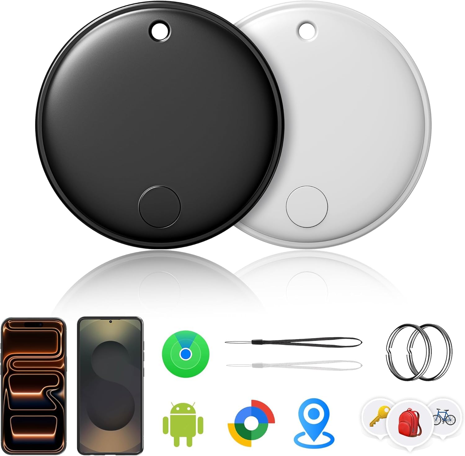 Tracker Smart Tags Android & iOS-2 Packs,Dual System Bluetooth Air Luggag Tracker Keys Finder/Item Locator Work with Apple Find My (iOS)&Google's Find Hub(Android) for Key,Backpack,Luggage Black-image-12