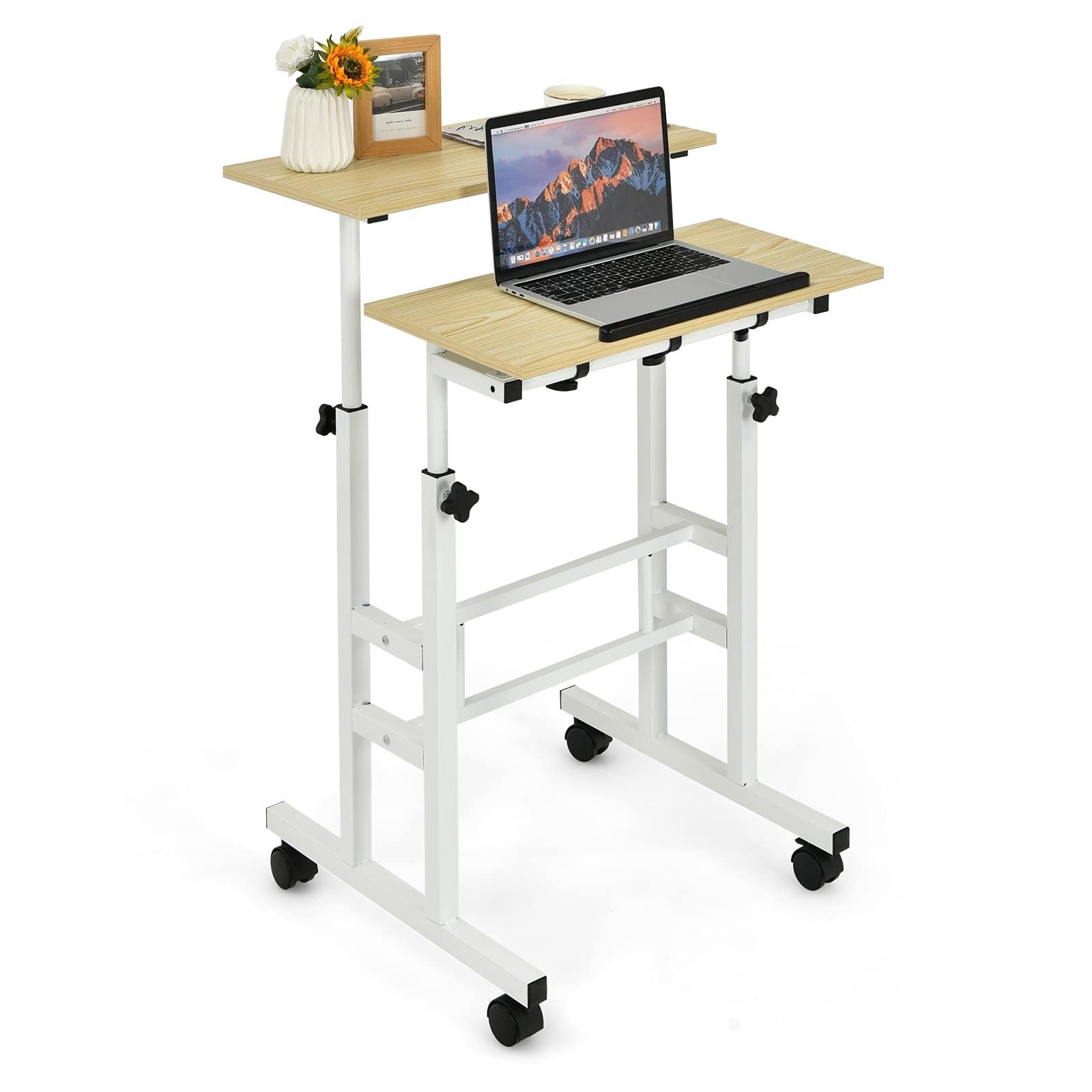 Byroce Standing Desk, Height Adjustable Sit-Stand Desk with Tilting Top, Mobile Workstation for Home & Office (Natural)