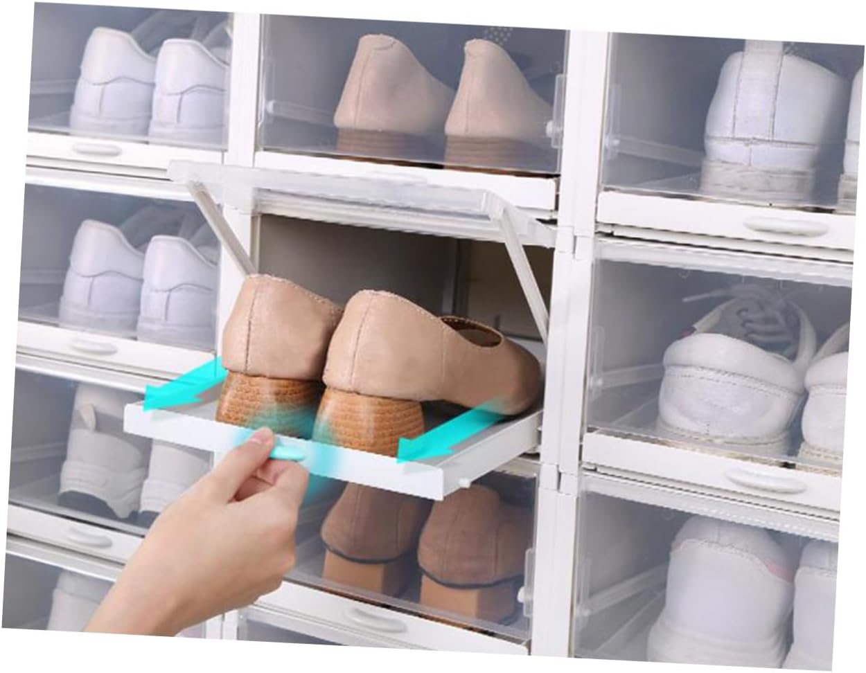 3-Piece Plastic Shoe Storage Box Set Drawer Type Organizer for Closet Stackable and Space-Saving Design for Women's Shoes