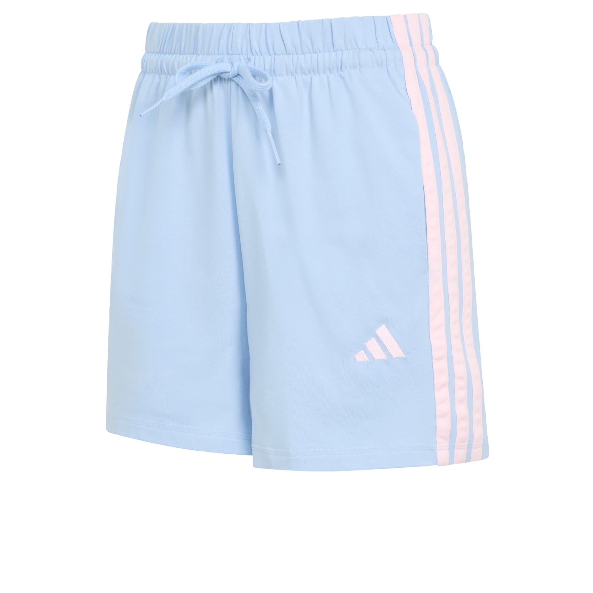 adidas Women's Essentials 3-Stripes Cotton Shorts, Glow Blue/Clear Pink, L