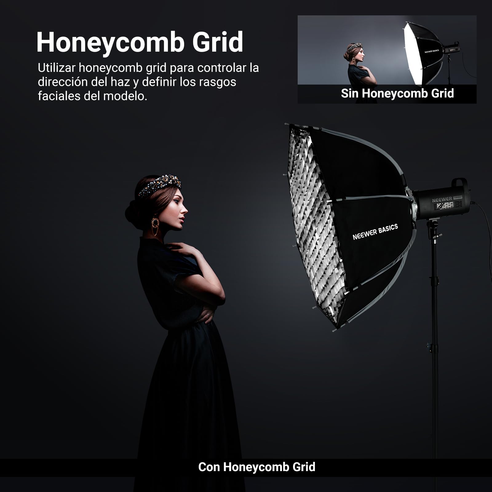 NEEWER Softbox Octogonal 35"/90 cm, Soft Box Nailon con Montura Bowens Honeycomb Grid, Difusores Luz y Bolsa, Para RGB CB60 CB60B CB200B MS60B MS60C MS150B S101-300W/400W Pro Vision 4 Q4, NS35P